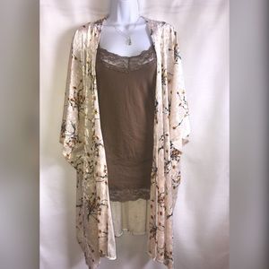 Floret Anthropologie cream flowered kimono.
